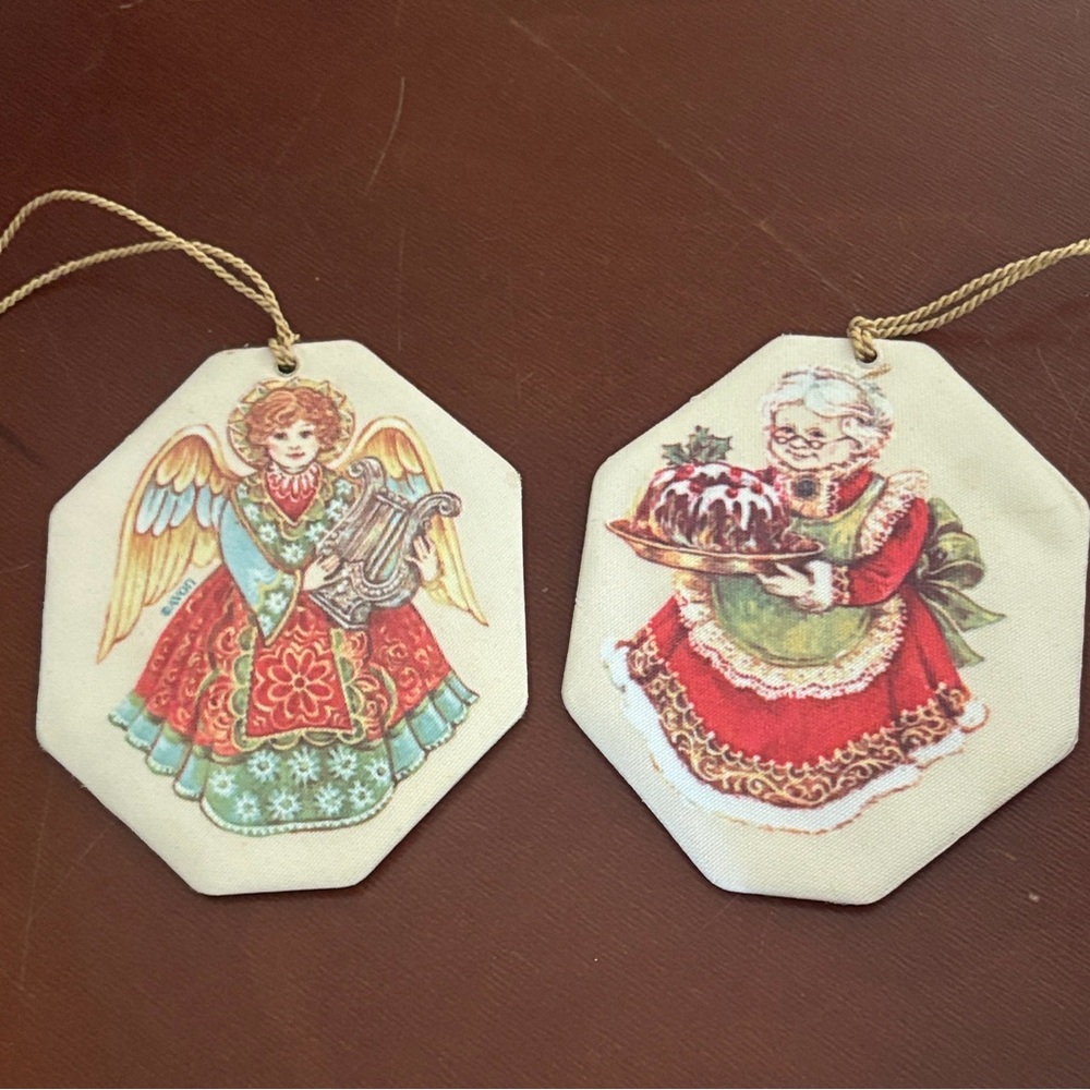 Vintage Avon Fabric Christmas Holiday Angels and Mr & Mrs Santa Ornaments